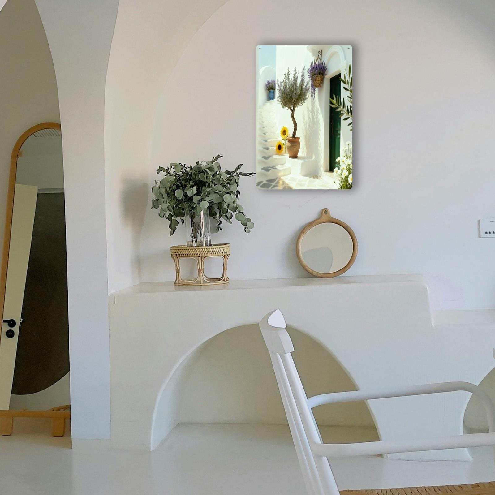 Greek Island Seaside Patio Metal Sign, Ocean View Rustic Wall Art, Coastal Beach House Vacation Home Decor