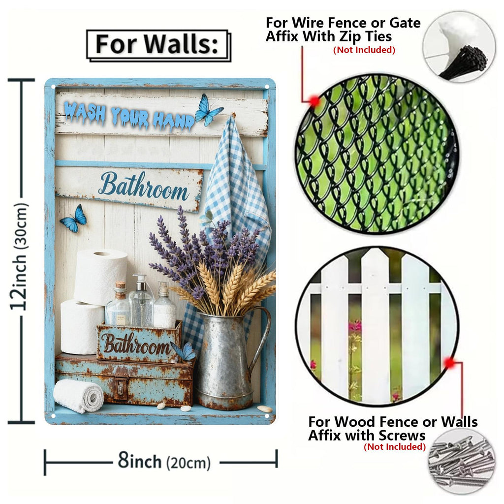 Wash Your Hands Bathroom MetallschildRustikales blaues Bauernhaus Lavendel Toilettenpapier Wanddeko…