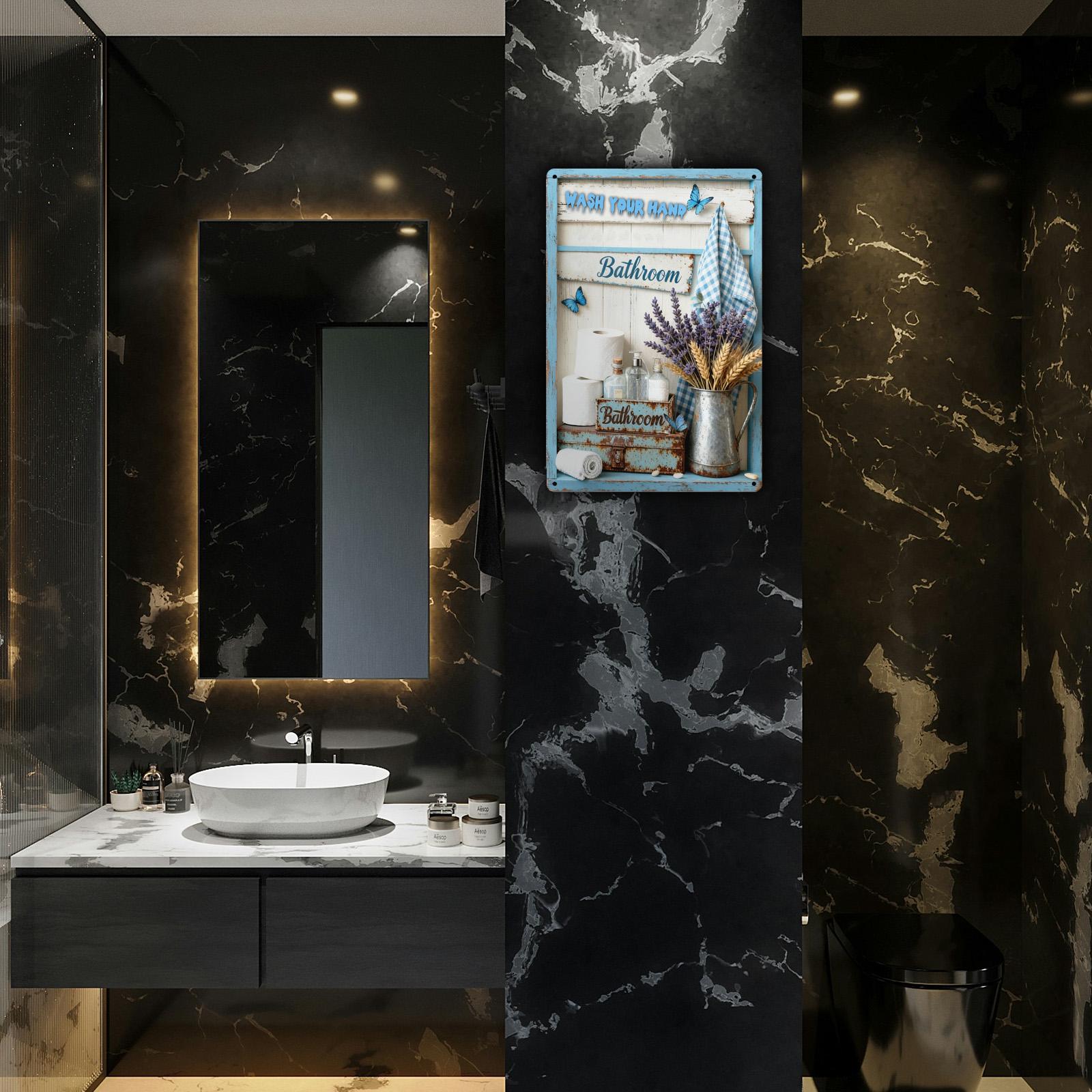 Wash Your Hands Bathroom MetallschildRustikales blaues Bauernhaus Lavendel Toilettenpapier Wanddeko…