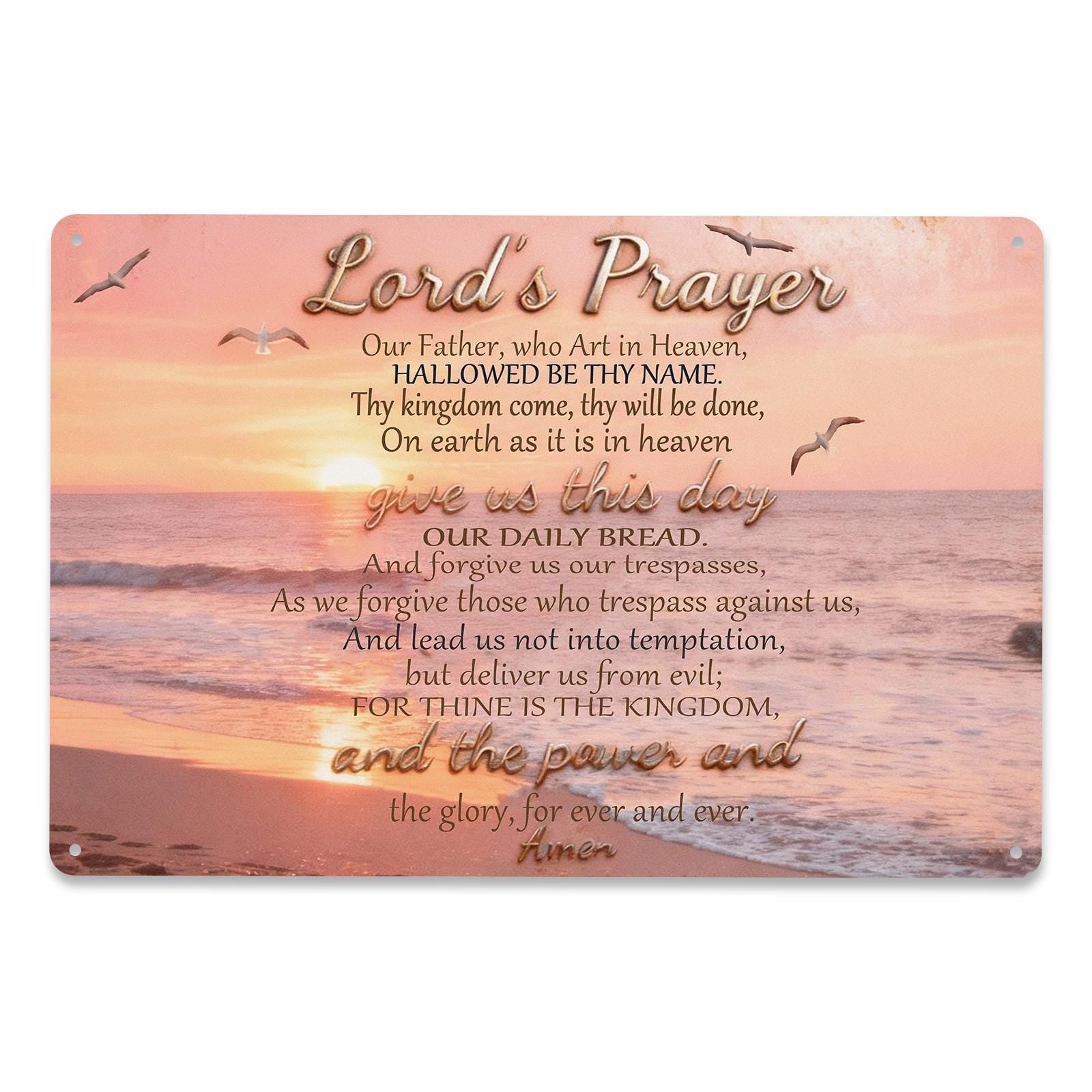 Lord's Prayer Metal Sign, Christian Scripture Wall Art, Beach Sunset Religious Home Decor Plaque