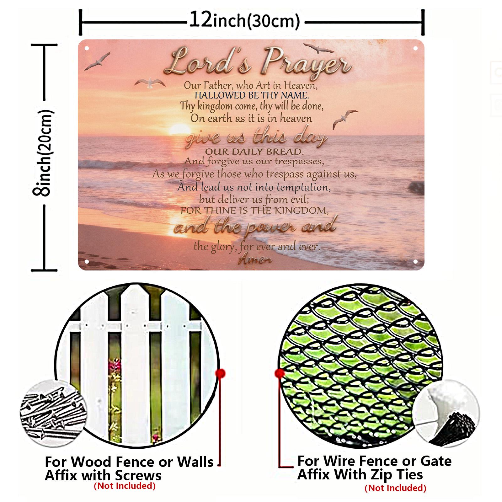 Lord's Prayer Metal Sign, Christian Scripture Wall Art, Beach Sunset Religious Home Decor Plaque
