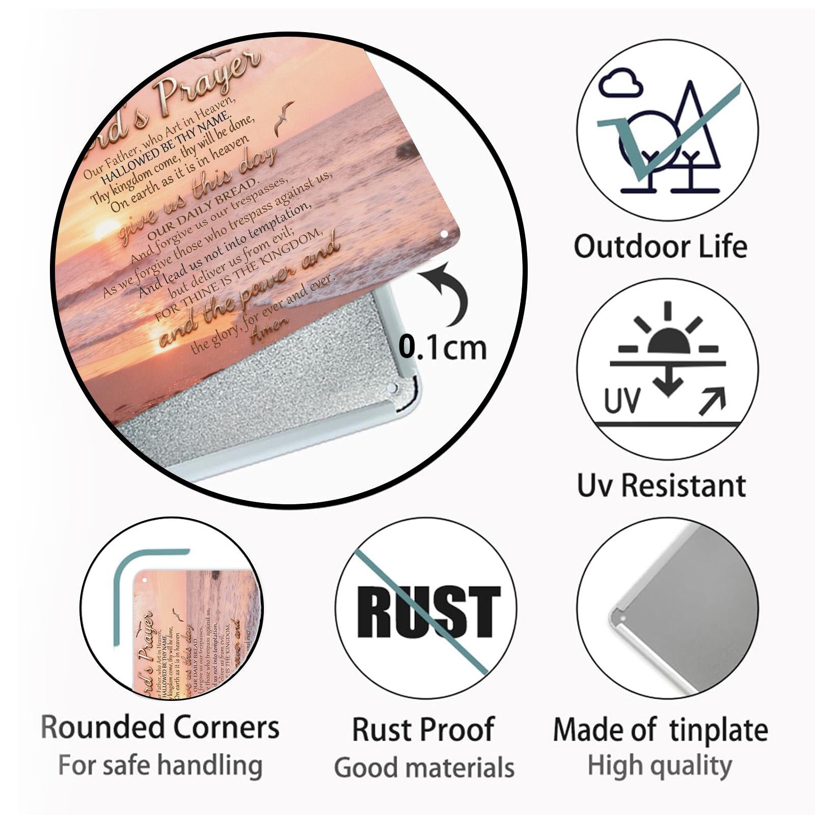 Lord's Prayer Metal Sign, Christian Scripture Wall Art, Beach Sunset Religious Home Decor Plaque