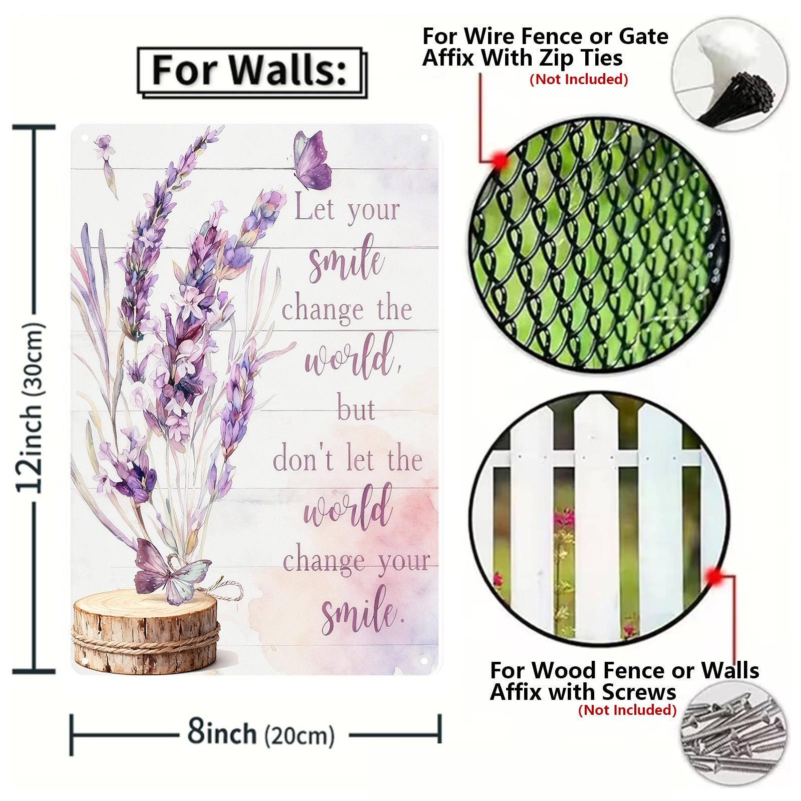 Let Your Smile Change the World Metal Sign, Lavender Inspirational Quote Wall Art Farmhouse Decor
