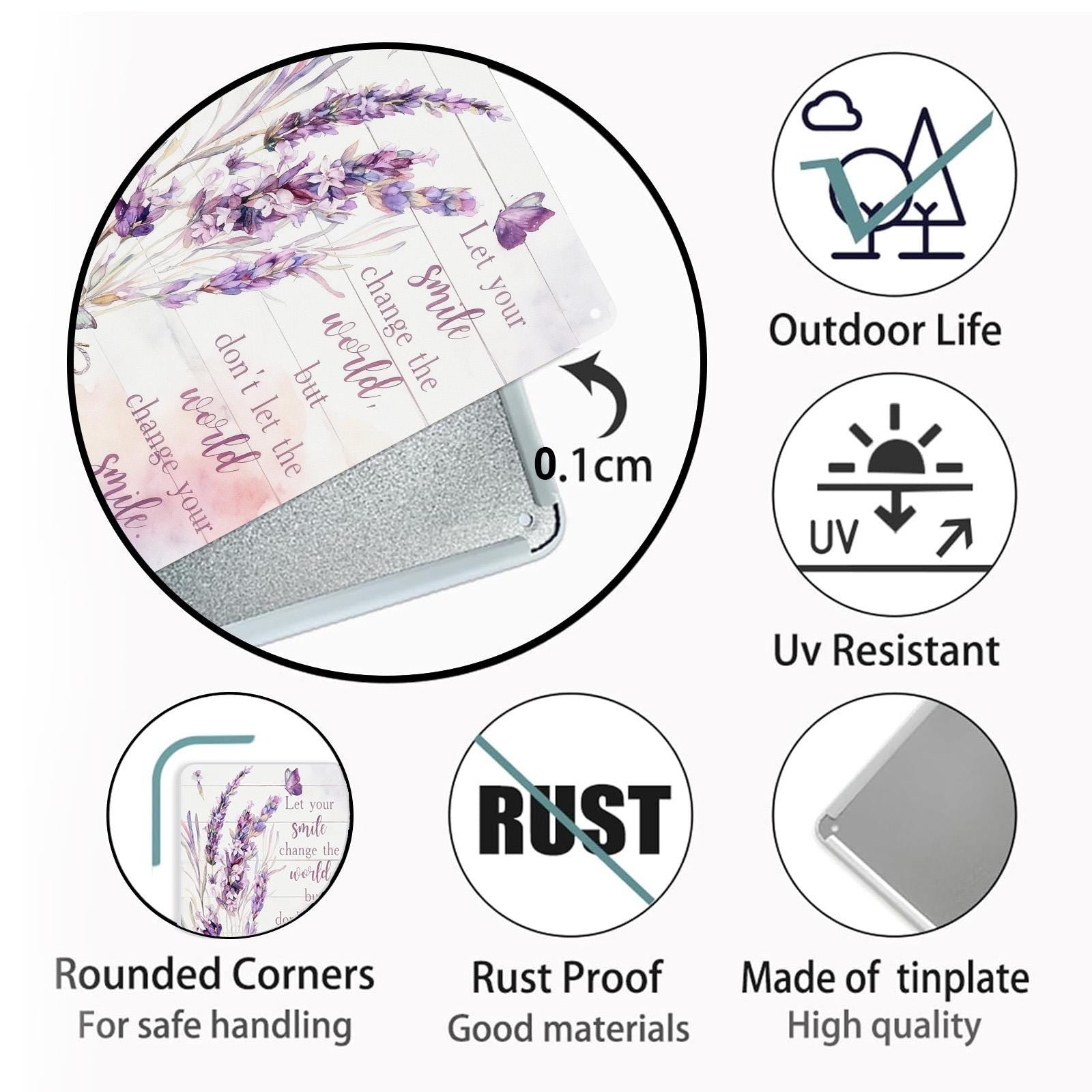 Let Your Smile Change the World Metal Sign, Lavender Inspirational Quote Wall Art Farmhouse Decor