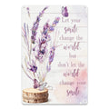 Let Your Smile Change the World Metal Sign, Lavender Inspirational Quote Wall Art Farmhouse Decor
