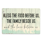 Panneau métallique "Bless the Food Before Us, Family Beside Us, Love Between Us" pour cuisine de ferme…