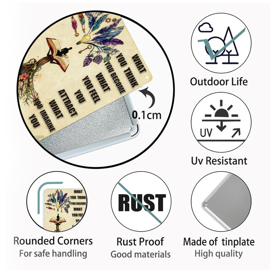 What You Think You Become Metal Sign, Law of Attraction Inspirational Quote Tree of Life Wall Art for Home Office Yoga Room