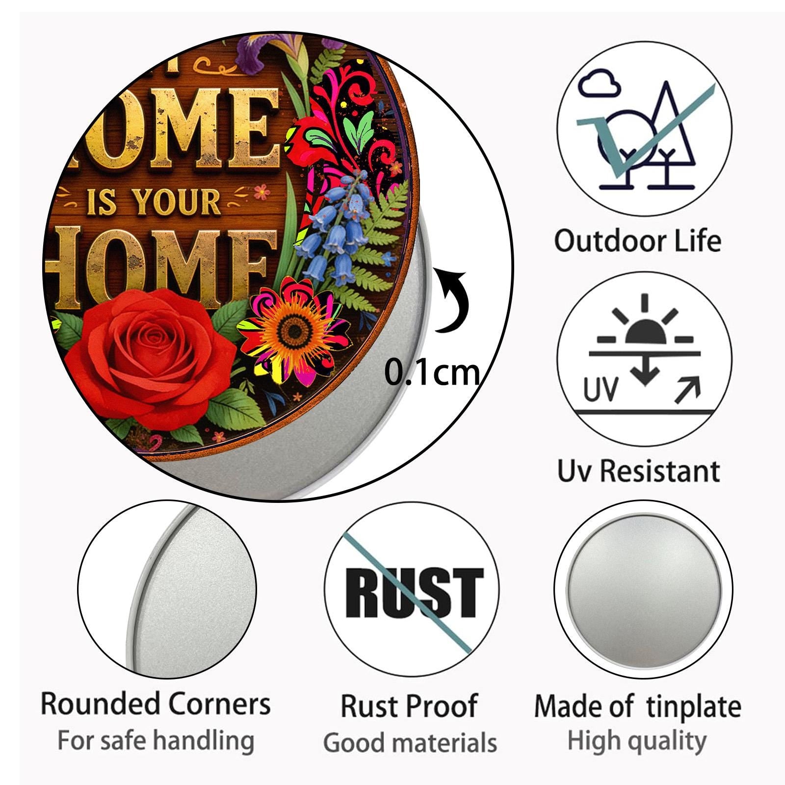 Round Welcome Wooden Wall Decor with Floral and 'My Home is Your Home' Text Design for Entryway, Porch or Farmhouse Decor