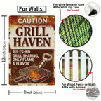 Letrero de metal "Vintage Grill Haven" con diseño de llamaDecoración rústica de cocina exterior para patio traser…