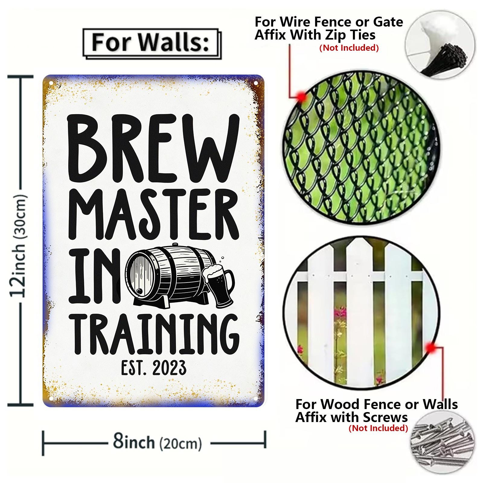 Brew Master In Training Metal Wall Sign with Beer Barrel Graphic for Home Bar, Kitchen or Man Cave Decor