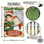 Plaque murale métallique vintage de Noël avec Père Noël et sapin, « Juste un garçon qui aime Noël…