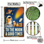 Retro Space Katze Metallschild mit Bier und Saturn, "To The Moon And Good Times" Bar und H…