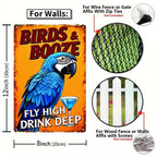 Enseigne en métal vintage Perroquet et cocktail avec inscription « Birds And Booze Fly High » Décoration de bar pour les hô…