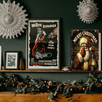 Vintage 1950er Weihnachtsmann-Metallschild mit Laterne und Stille-Geste, rot-weiß-fröhlich…