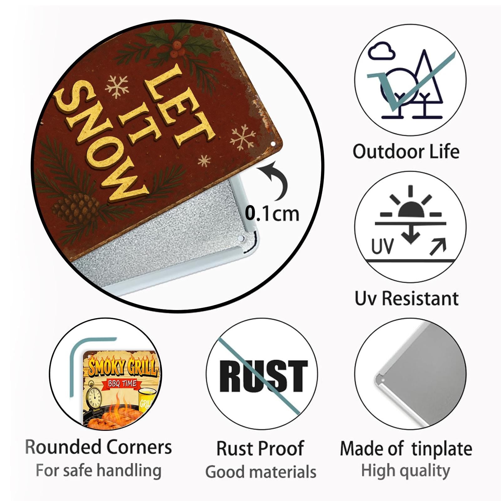 Vintage ‘Let It Snow’ Christmas Metal Sign with Snowflake and Holly Pattern for Indoor or Outdoor Holiday Decor