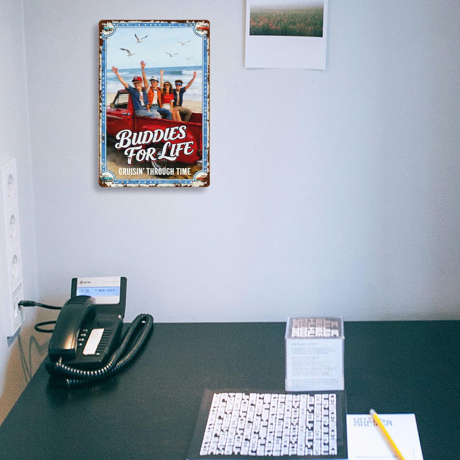 Vintage 'Buddies For Life' Metal Sign with Cruising Truck Beach Scene for Patio or Man Cave, Retro Outdoor Decor