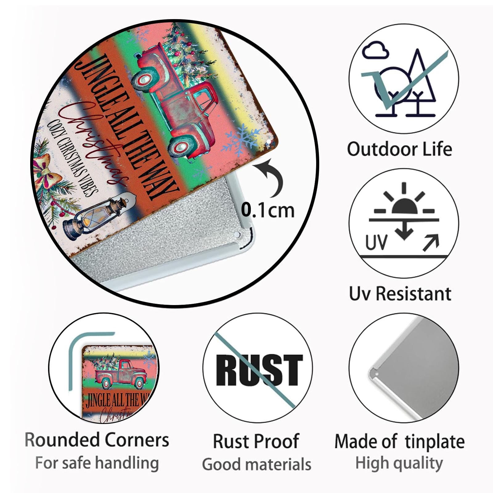 Vintage Rustic Truck Christmas Metal Sign with Tree and Lantern, 'Jingle All The Way' Cozy Holiday Wall Decor for Home