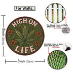 Rundes grünes Marihuana-Blatt und Blumen-Patch, „High On Life“-Design für Kleidung, Hut…