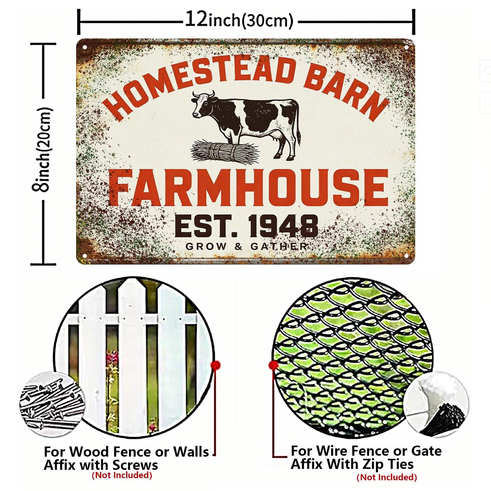 Rustic Homestead Barn Metal Sign, Farmhouse Wall Decor with Cow and Haystack Design for Kitchen or Country Home