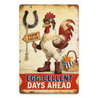 Panneau métallique vintage « Coq de ferme » avec inscription « Egg Cellent Days Ahead », cuisine crème…