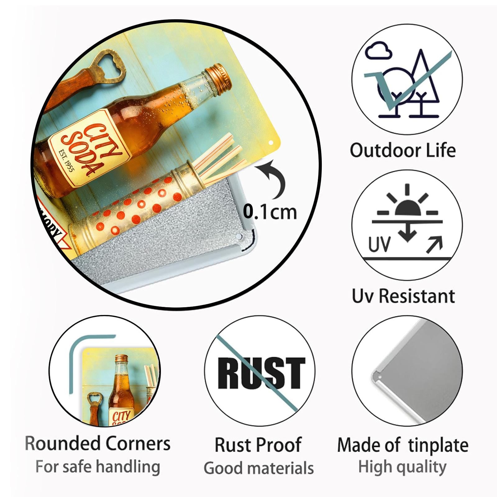 Vintage Soda Pop Metal Sign with Bottle Opener Art, 'Taste Of Memory' Yellow Retro Design for Kitchen Wall Decor