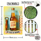Enseigne métallique vintage pour soda avec décapsuleur, art « Taste Of Memory » jaune rétro…