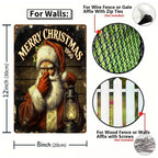 Vintage 1950er Weihnachtsmann-Metallschild mit Laterne und Stille-Geste, rot-weiß-fröhlich…