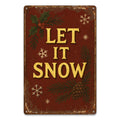 Vintage „Let It Snow“ Weihnachts-Metallschild mit Schneeflocken- und Stechpalmenmuster für den Innenbereich…