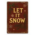 Vintage „Let It Snow“ Weihnachts-Metallschild mit Schneeflocken- und Stechpalmenmuster für den Innenbereich…