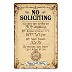 Vintage Funny No Soliciting Door Sign with Humorous Rules for Front PorchRustic Metal H…
