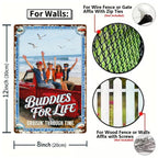 Panneau métallique vintage « Buddies For Life » avec scène de plage et camion de croisière pour patio ou homme…