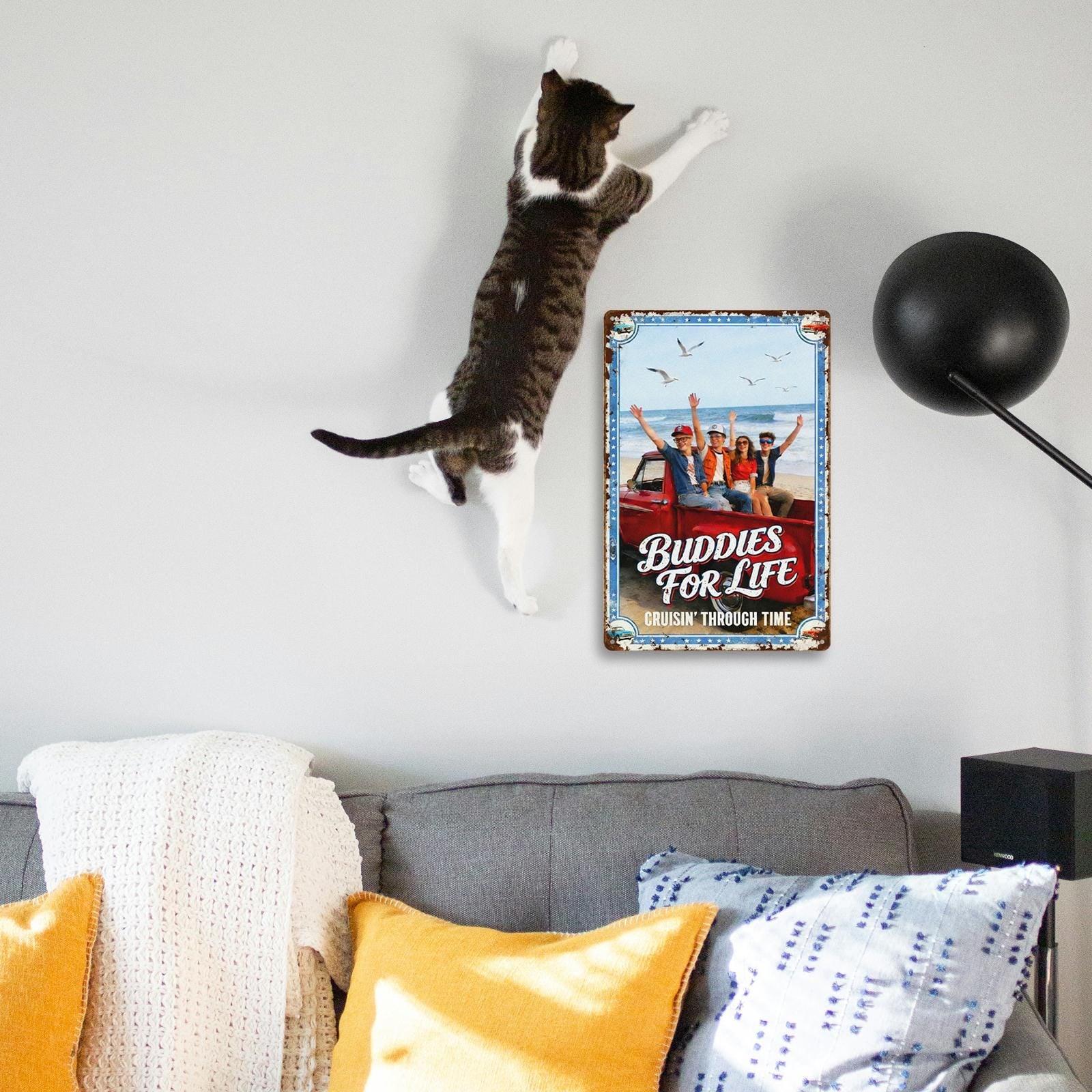 Vintage 'Buddies For Life' Metal Sign with Cruising Truck Beach Scene for Patio or Man Cave, Retro Outdoor Decor