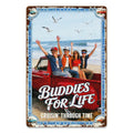 Panneau métallique vintage « Buddies For Life » avec scène de plage et camion de croisière pour patio ou homme…