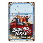 Panneau métallique vintage « Buddies For Life » avec scène de plage et camion de croisière pour patio ou homme…