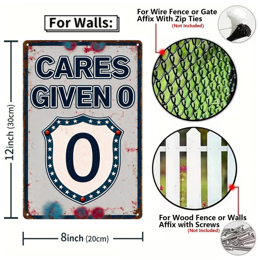 Vintage "Cares Given 0" Schild-Design Metallschild mit Sternen, weiß blau rot Retro Wand…