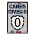 Vintage "Cares Given 0" Schild-Design Metallschild mit Sternen, weiß blau rot Retro Wand…