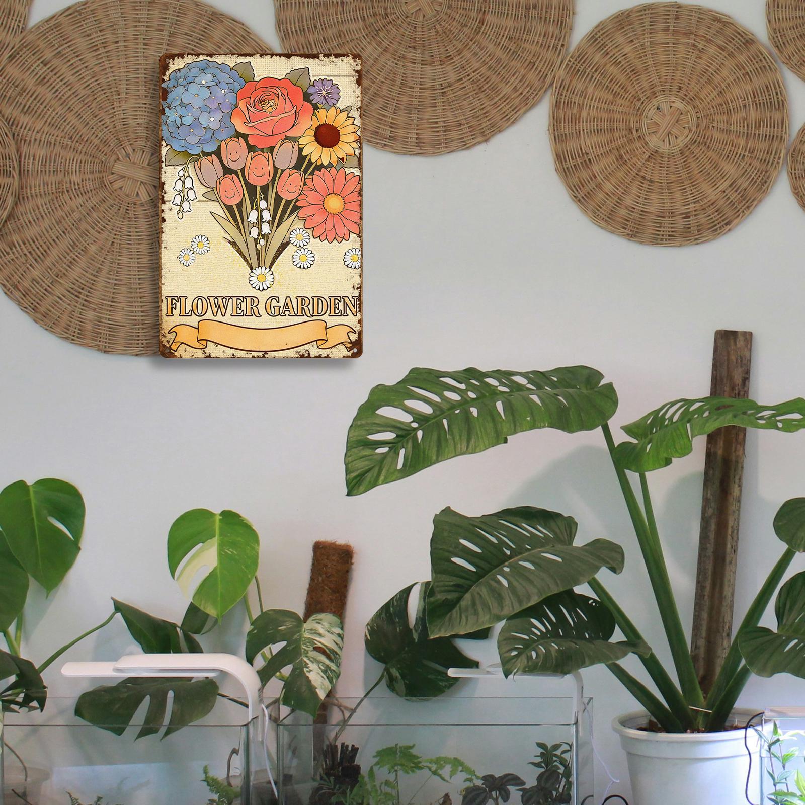 Vintage Floral Bouquet Metal Sign with Roses, Tulips and Daisies, Rustic Garden Wall Art for Home or Outdoor Decor