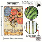 Vintage Blumenstrauß-Metallschild mit Rosen, Tulpen und GänseblümchenRustikale Garten-Wandkunst…