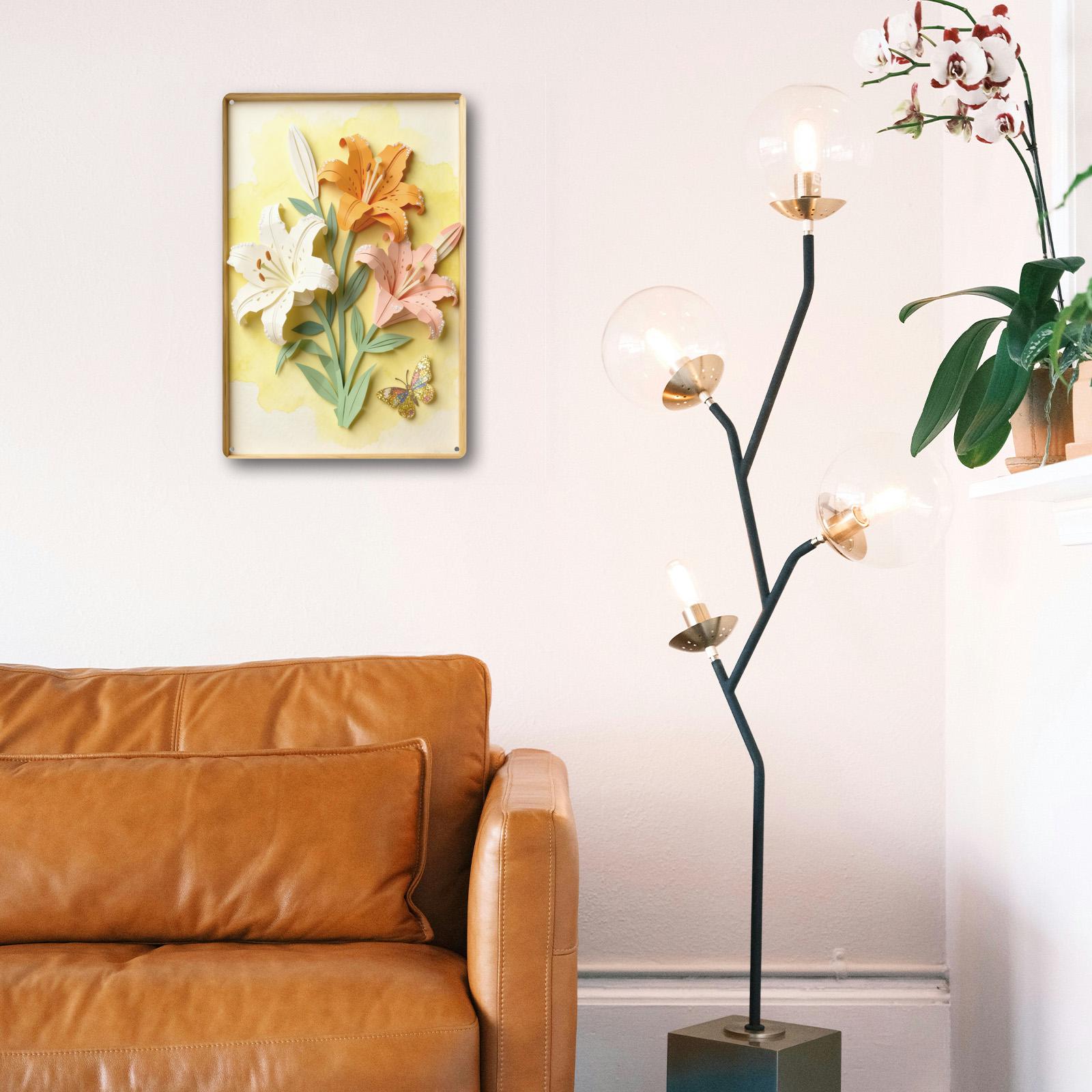 Lily Flower Metal Tin Sign, Floral Wall Decor with Butterfly, Spring Garden Home Decor, Nature Flower Wall Art