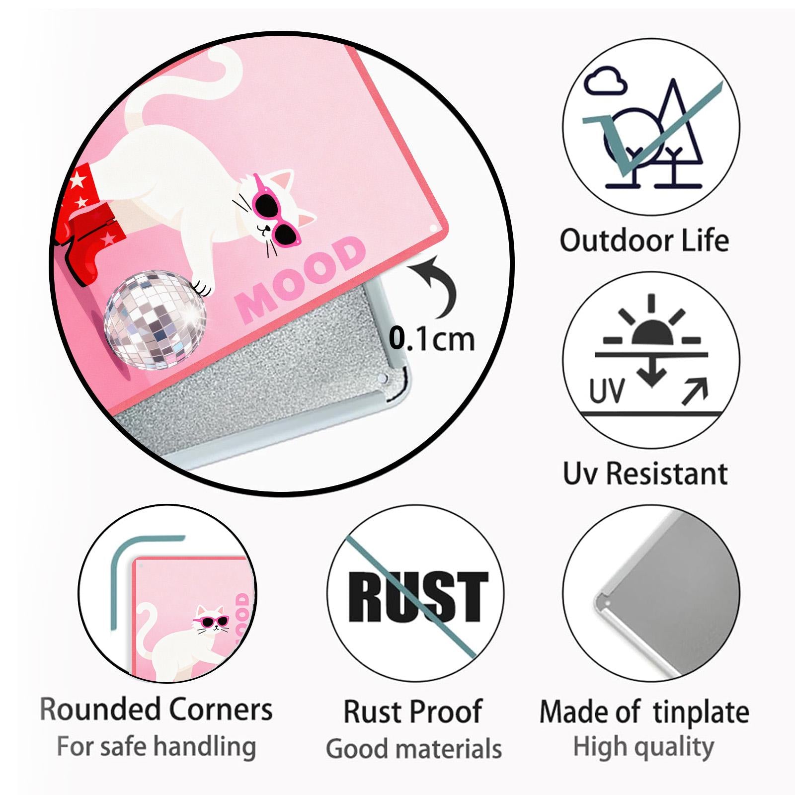 Cool Cat Metal Tin Sign Pink Disco Cat Wall Decor Funny Pet Art Retro Animal Sign Gift for Cat Lovers