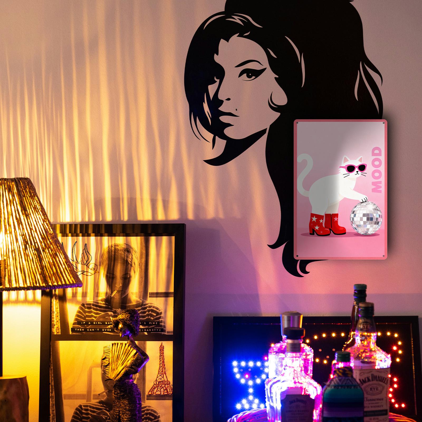 Cool Cat Metal Tin Sign Pink Disco Cat Wall Decor Funny Pet Art Retro Animal Sign Gift for Cat Lovers