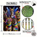 Lustiges Tierparty-Blechschild Bunte Disco-Tiere Wanddekoration Skurrile Haustierkunst Retr…