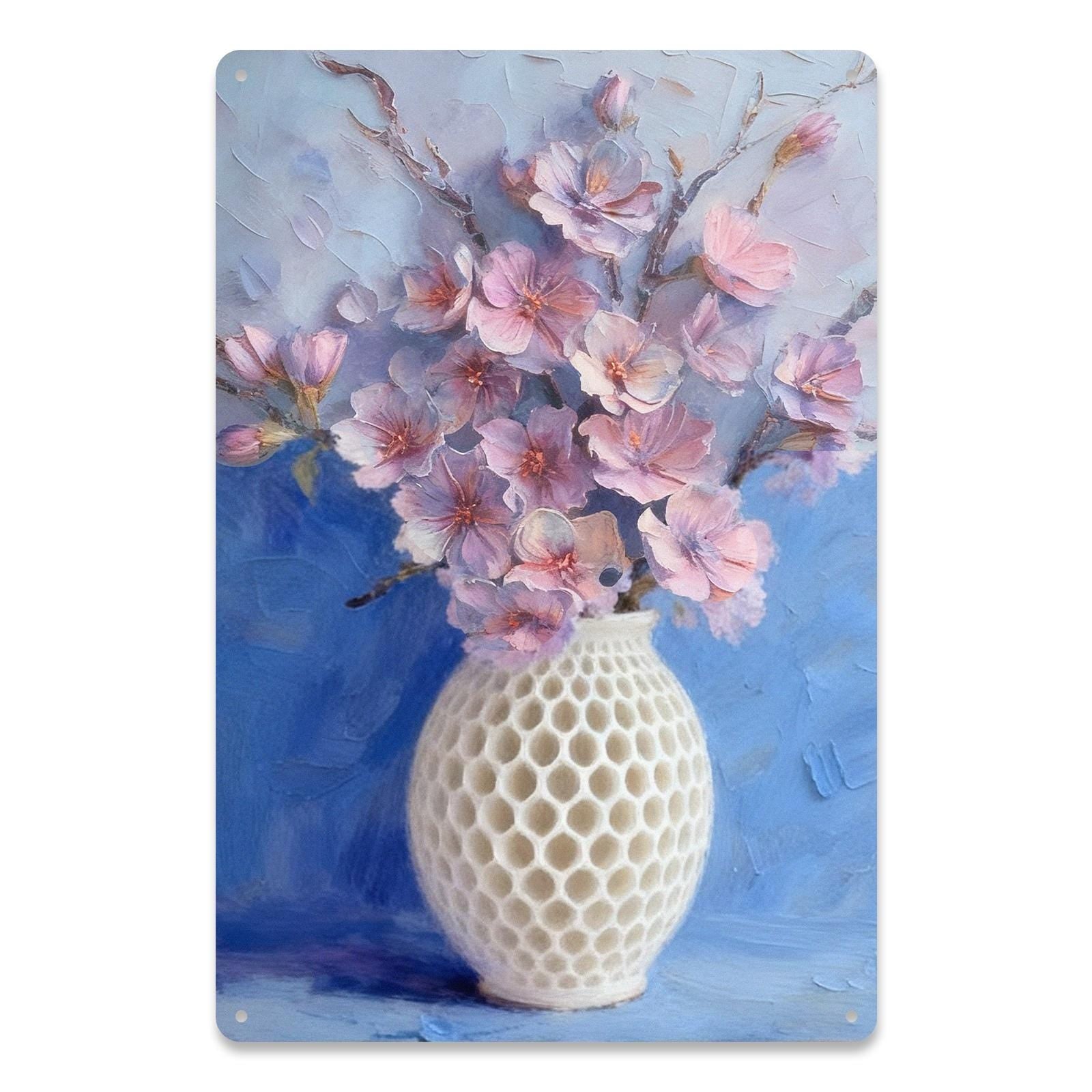 Cherry Blossom Vase Metal Tin Sign, Floral Still Life Wall Decor, Pink Sakura Flowers Art, Cottagecore Spring Kitchen Home Gift