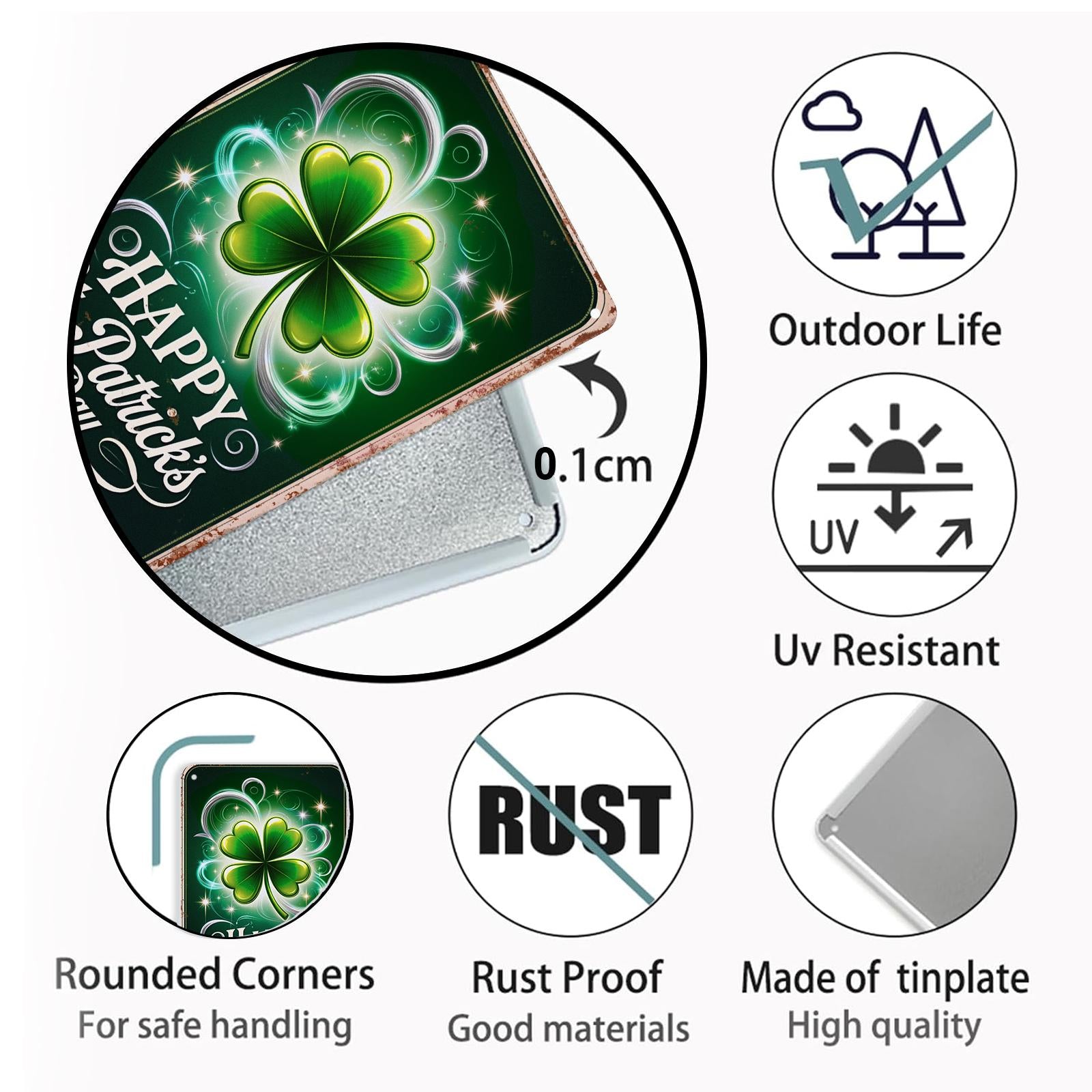 Happy St Patrick’s Day Metal Tin Sign, Lucky Shamrock Clover Wall Decor, Irish Pub Bar Party Decoration, Green Vintage Style