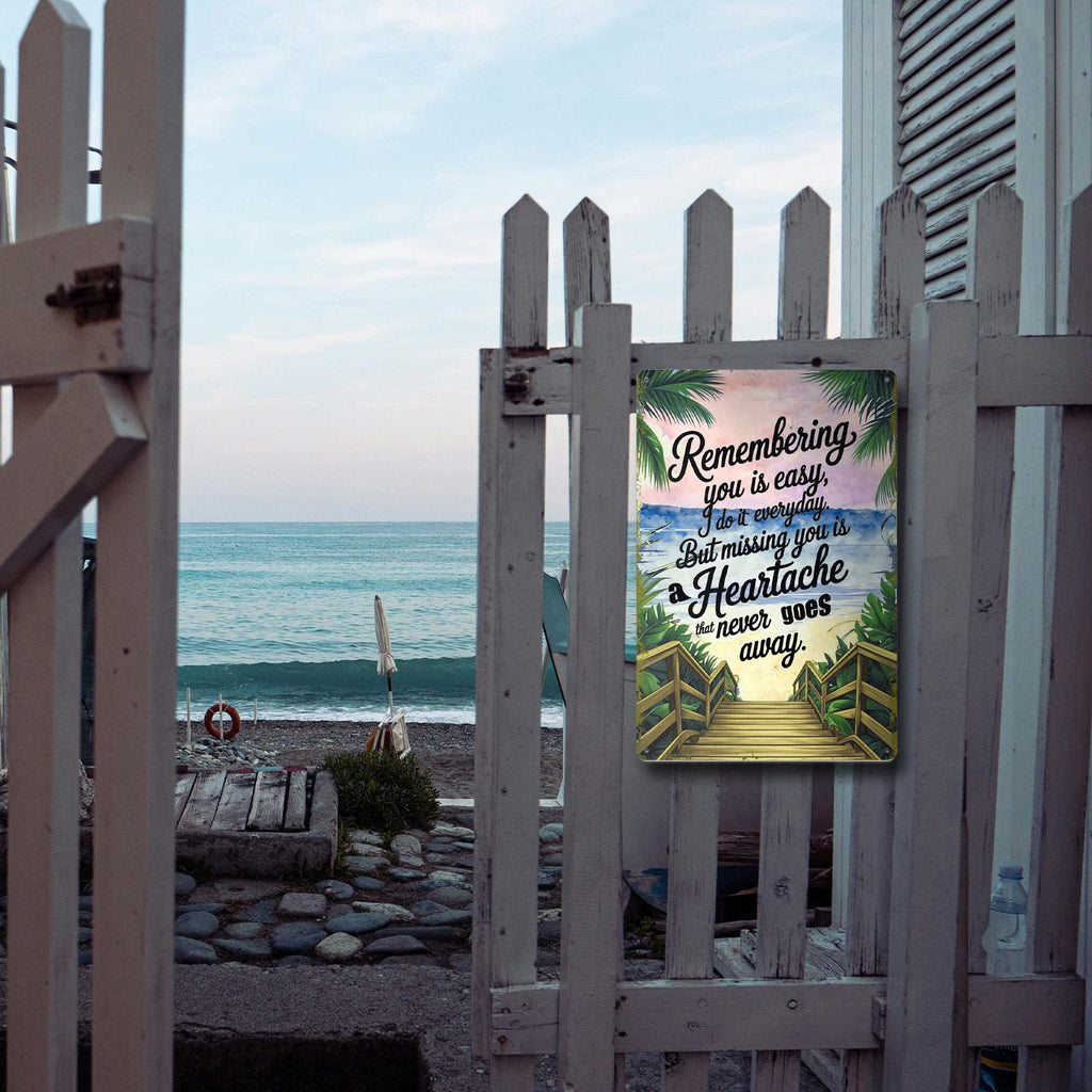 Remembering You Metal Tin Sign, Sympathy Memorial Quote Wall Decor, Beach Tropical Scene, Bereavement Gift In Loving Memory
