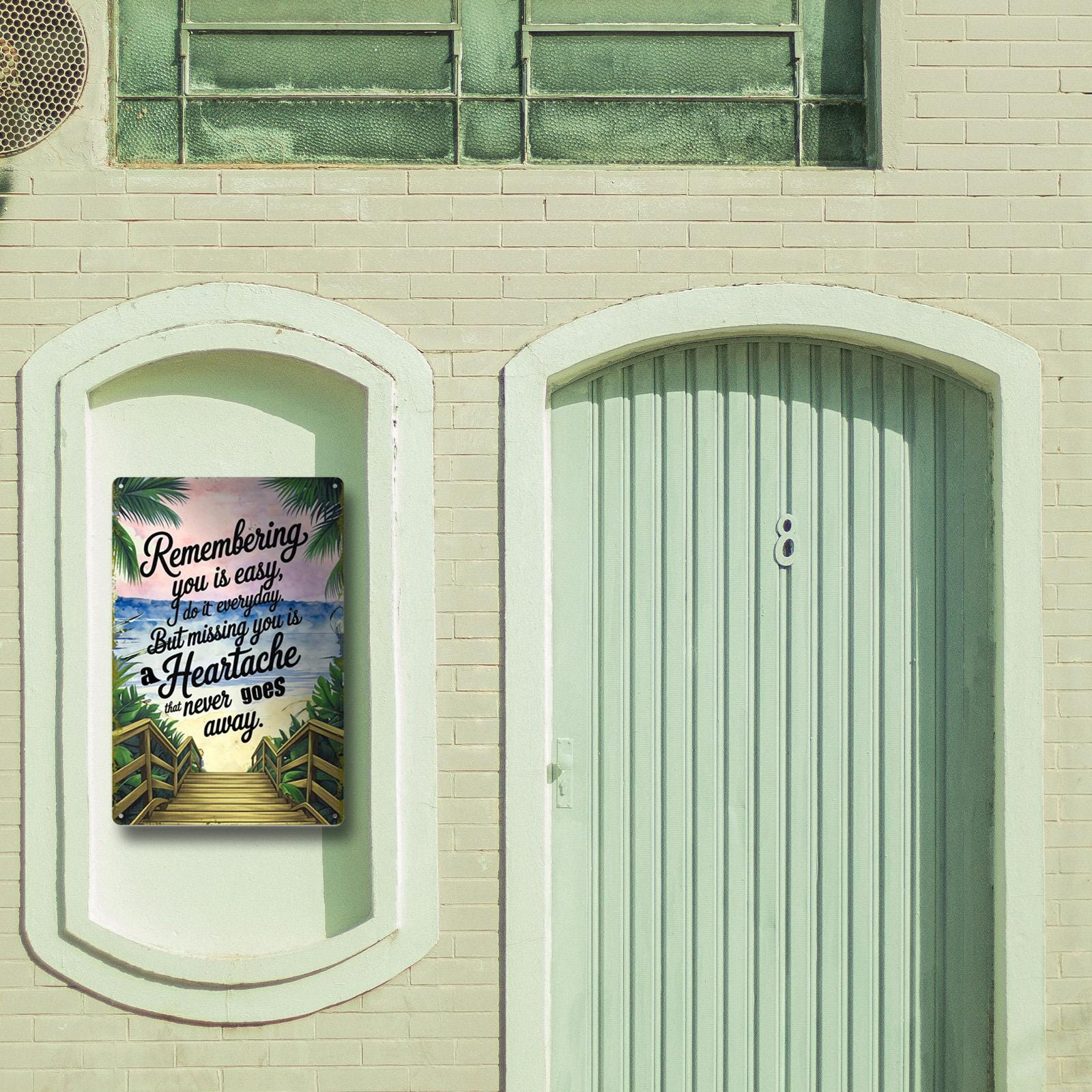 Remembering You Metal Tin Sign, Sympathy Memorial Quote Wall Decor, Beach Tropical Scene, Bereavement Gift In Loving Memory