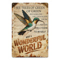 Plaque en métal « What a Wonderful World », décoration murale colibri note de musique, chanson vintage, style vieilli…