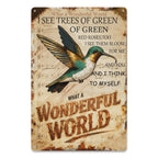 Plaque en métal « What a Wonderful World », décoration murale colibri note de musique, chanson vintage, style vieilli…
