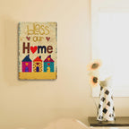 Bless Our Home Metall-Blechschild, süße bunte Haus-Wanddekoration, Familien-Segen-Spruch weit…