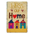 Bless Our Home Metal Tin Sign, Cute Colorful House Wall Decor, Family Blessing Quote, Farmhouse Entryway Kitchen Housewarming Gift